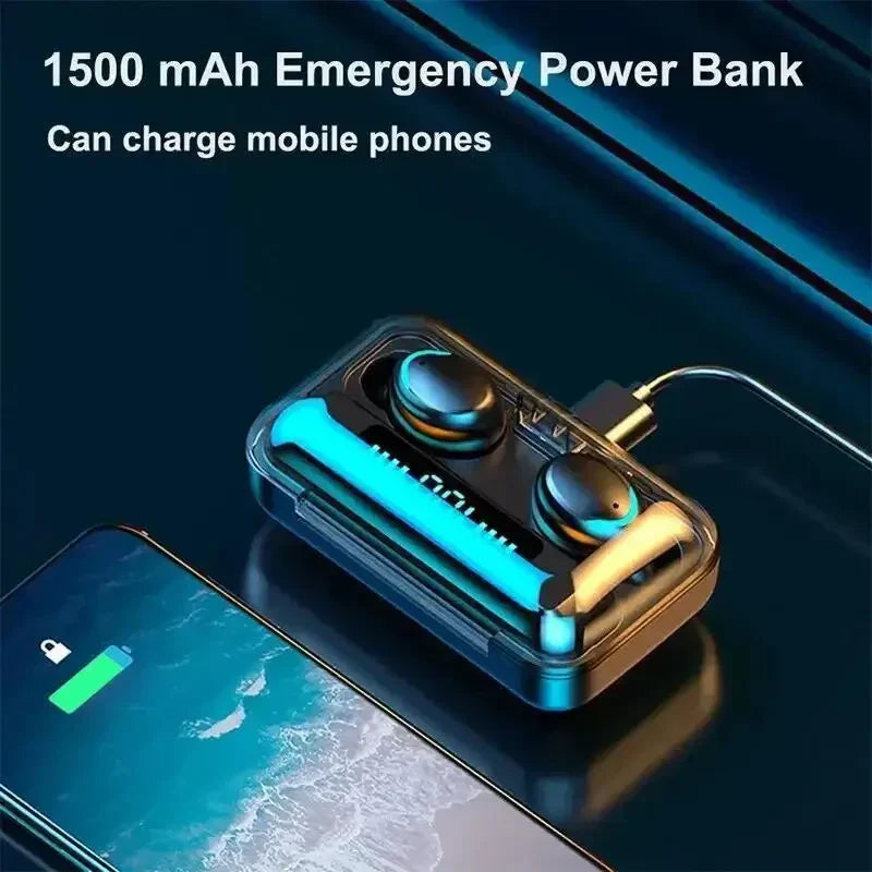 Wireless Watch Earpods With Charging Inbuilt Powerbank With Free Golden Analog Watch